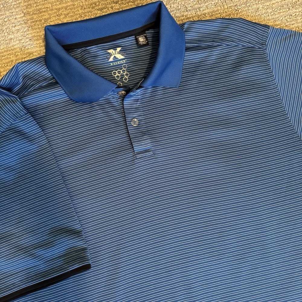 Callaway‎ X Series Golf Polo Sport Shirt Logo Mens XXL Blue Stripe Performance